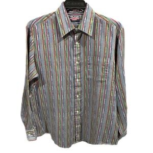 American Collection Multicolor Candy Stripe Button-Up Shirt Size Large Business